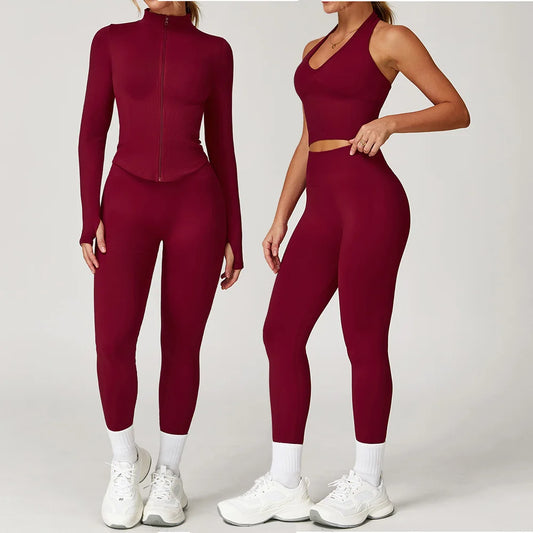 FlexAura™ Seamless Yoga Set - 2/3 PCS Bra, Leggins and Jacket set
